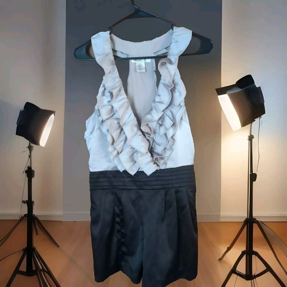 Arden B Black and Gray Ruffle Jumpsuit